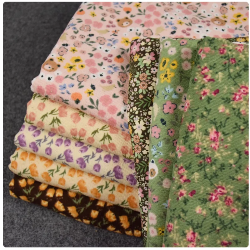 Flannel Shirt Lined - Sweet Cute Cartoon Flower Corduroy Fabric,