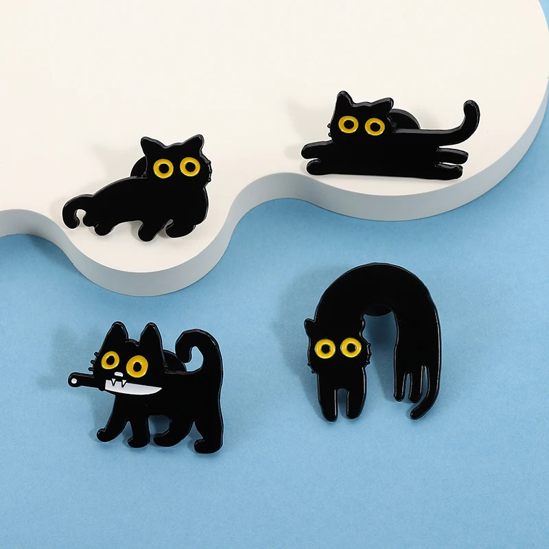 Cute Big Eyes Black Cat Enamel Pin Kawaii Kitty Cartoon Animal Brooches Lapel Backpack Badge Funny Jewelry Gifts For Friends