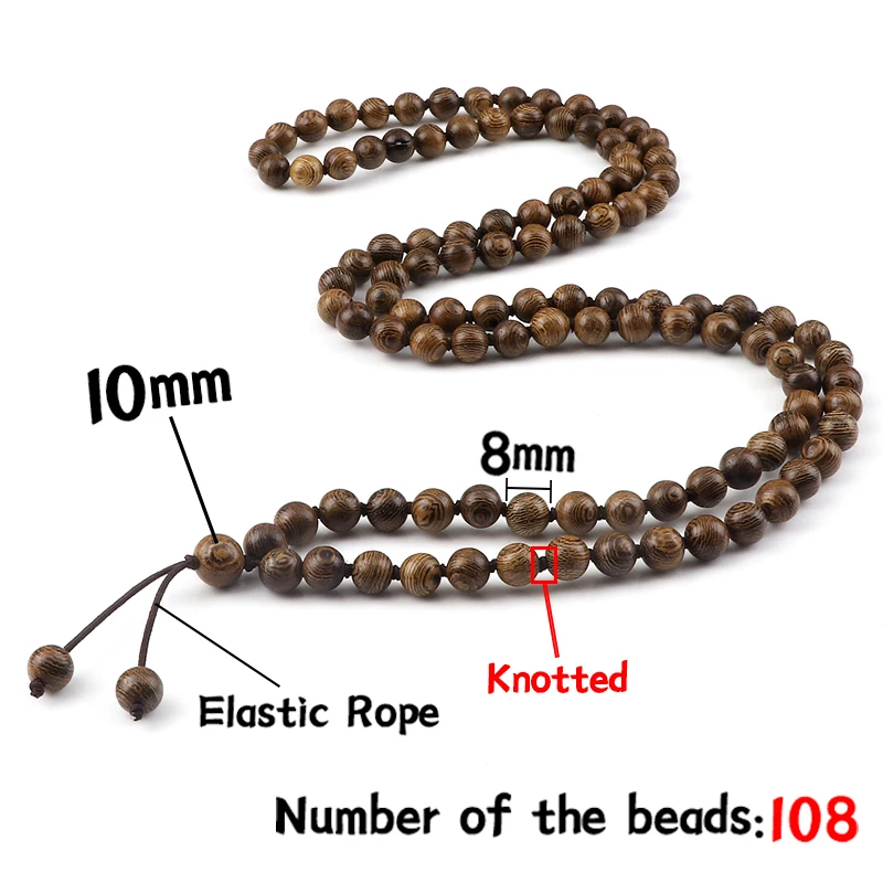 108 Wooden Prayer Beads Bracelet Mala 8mm Rosary Knotted Braided Bangle Fashion Men Jewelry for Women Gift Yoga Tibetan Buddhist