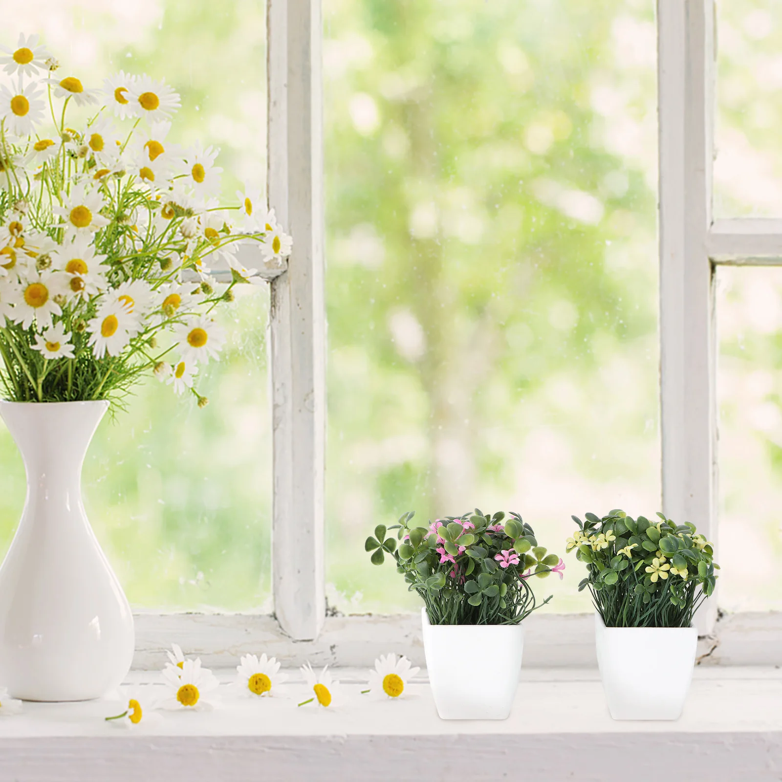 

2pcs Artificial Small Potted Flower Decor Creative Desktop Craft For Home Office Wedding Party Realistic Floral Arrangement