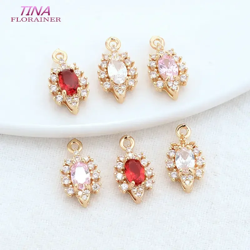 7*15MM Vàng 14K Màu Đồng Thau Và Zircon Hoa Quyến Rũ Mặt Dây Chuyền Bông Tai Vòng Cổ Trang Sức Làm Tiếp Liệu Diy phụ Kiện