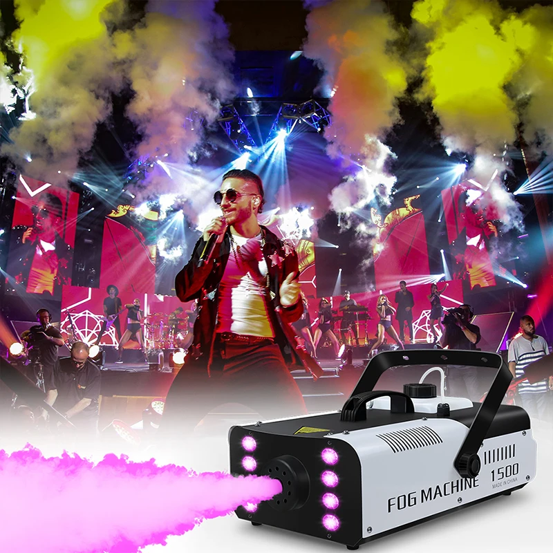 

900W/1500W Fog Machine 8LEDs Remote Fogger Ejector Disco Colorful Smoke Machine DJ Disco Christmas Party Effects Stage Light