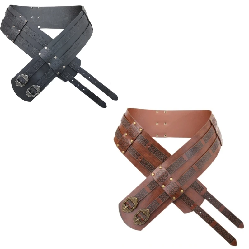 Medieval Waistband Men Cosplay Embossed Belt Wide Belt for Men Cosplay PU Waistband for Photoshoots and Stage Dropship