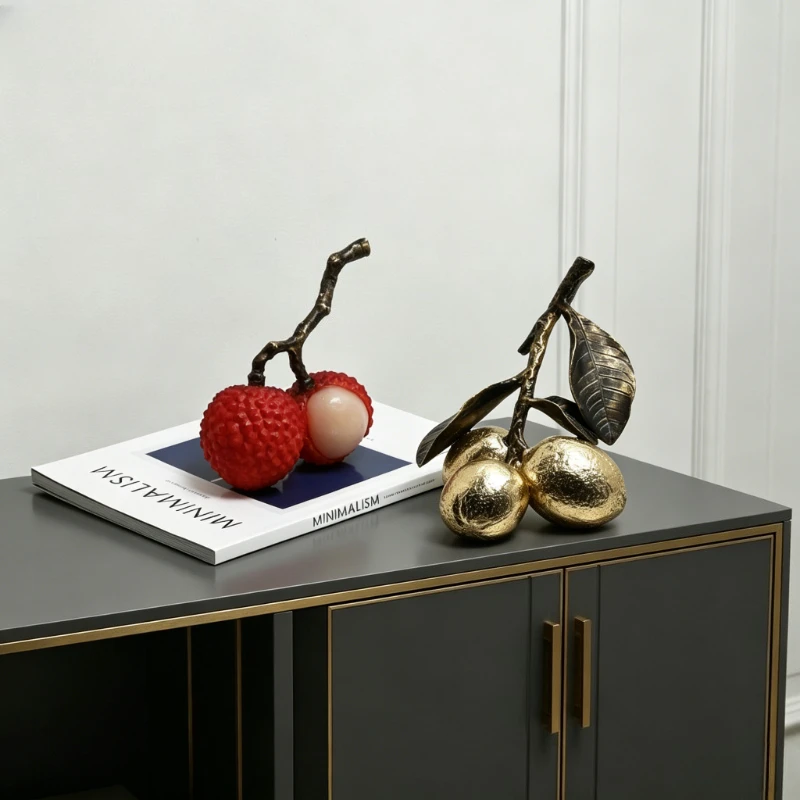 Cute Fruit Resin Ornaments Simulated Fruit Lychee and Lemon Statues,for Living Rooms and Offices,modern Home Decor