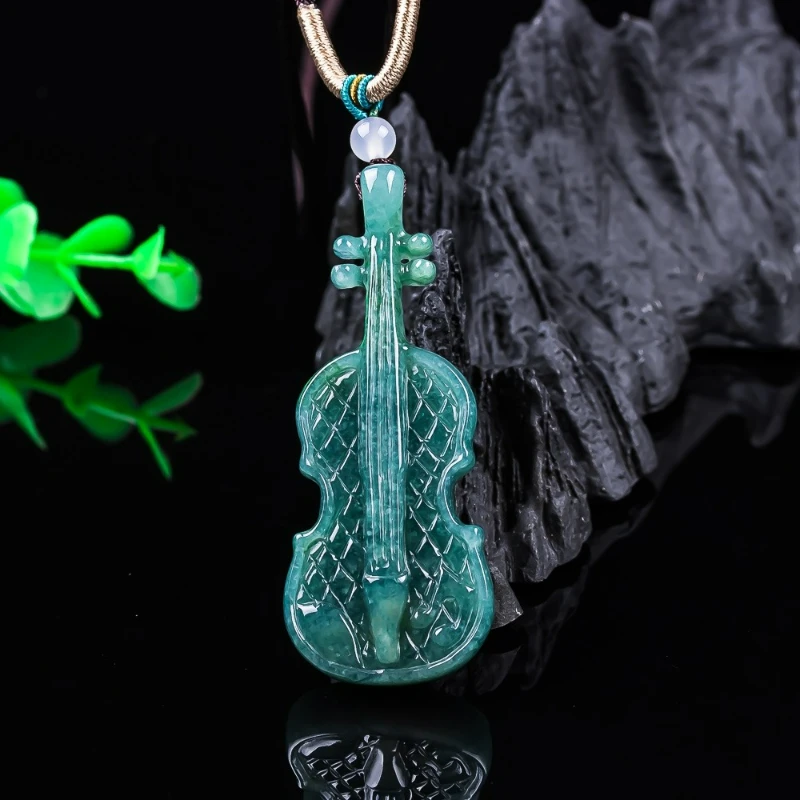 

Natural A-quality Jade Blue Water Violin Necklace Pendant for Men and Women Personalized Jewelry Accessories Holiday Gifts