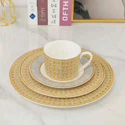 European Retro Light Luxury Tableware Set Golden Grey Mara Tea Western Plate Steak Plate English Afternoon Tea Coffee Set Gift