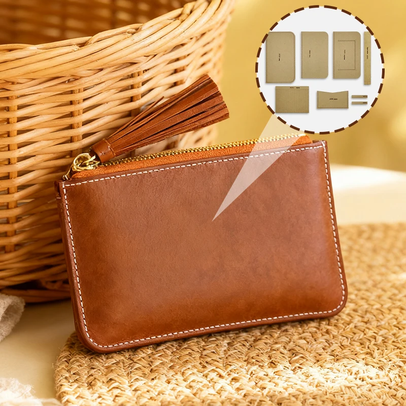 YOMDID 8PCS Wallet Making Supplies DIY Tassel Zipper Handbag Making Kraft Paper Template Handmade Leather Tool Template