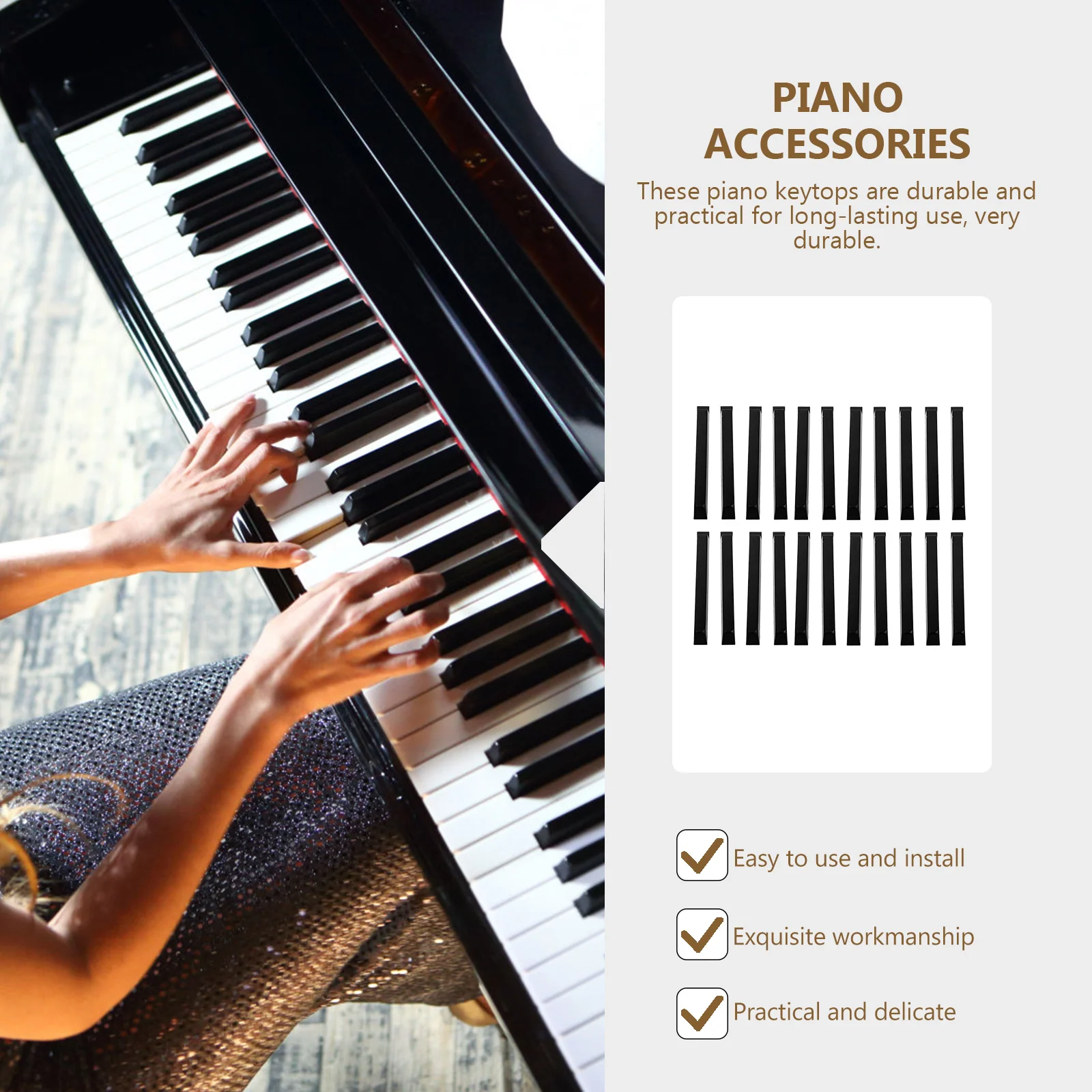 

36 Pcs Keys Keyboard Black Keytops Supplies Replace Durable Practical Piano Accessories Piano Keytops Instrument
