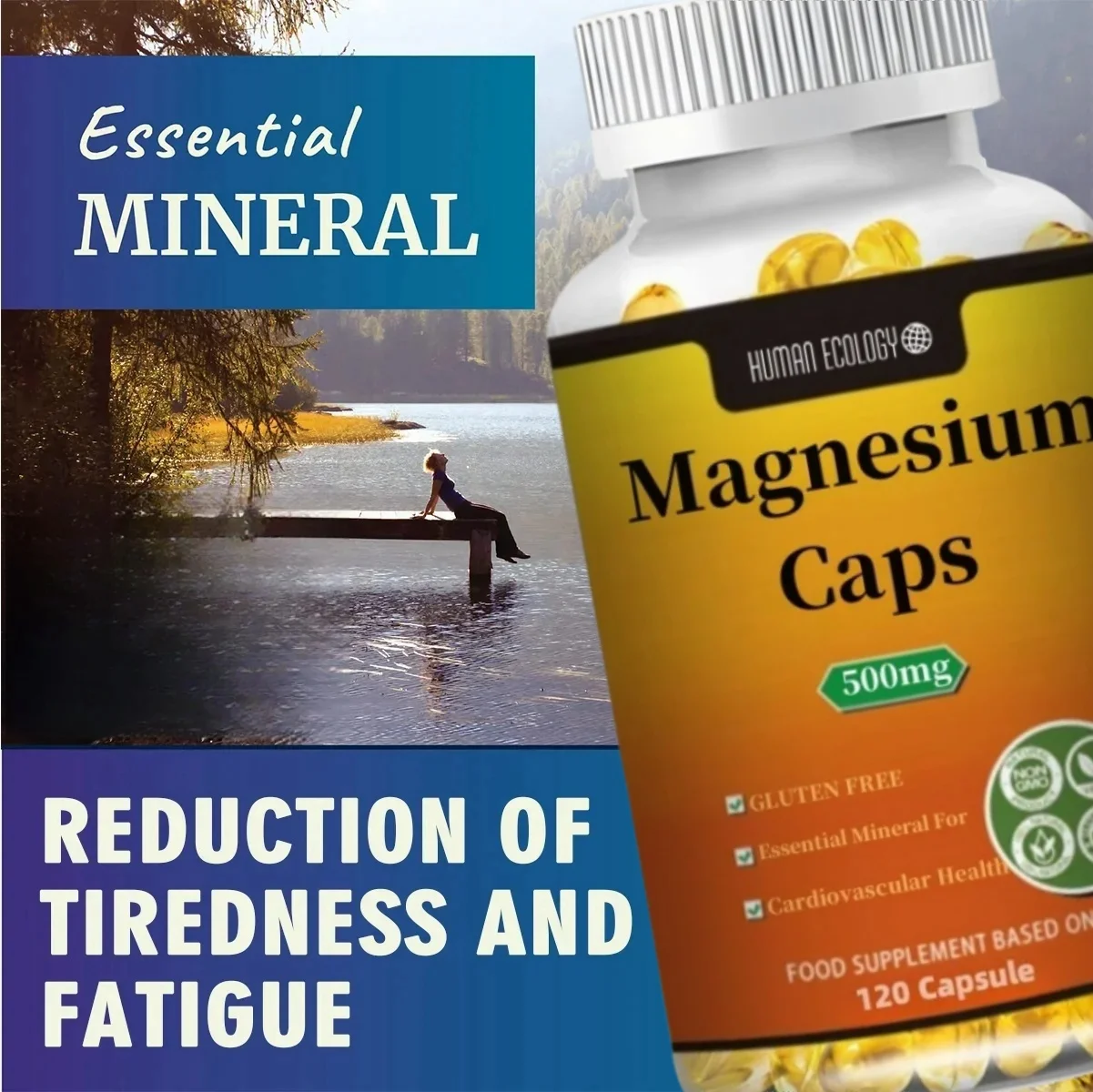 Magnesium Capsules 500 mg, magnesium oxide, citrate, succinate, heart health, healthy bones, metabolism support