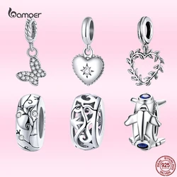 Bamoer 100% 925 Sterling Silver Vintage Heart Pattern Butterfly Rabbit Charms Beads Fit Original DIY Bracelet & Necklace Jewelry