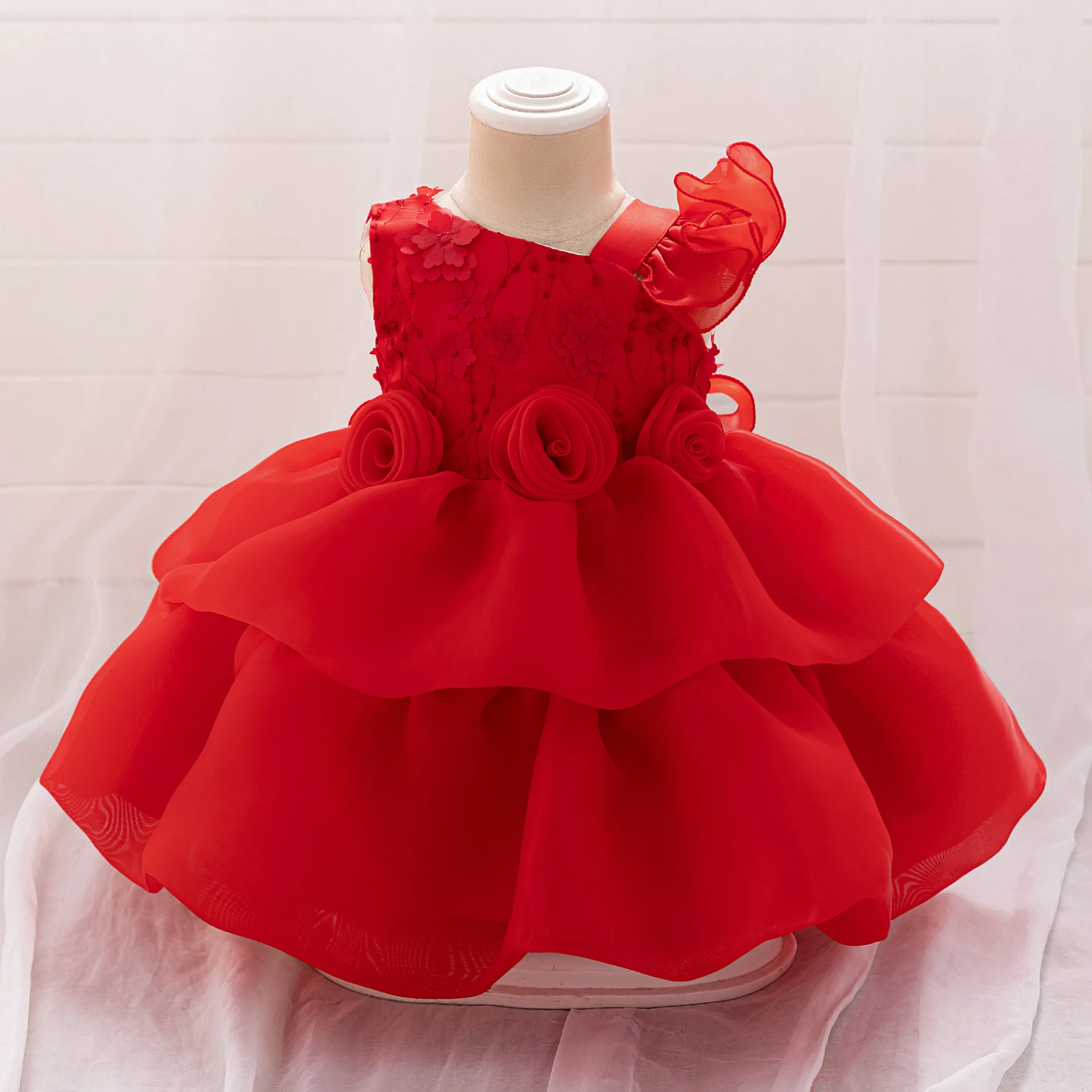 Vestido de boda con apliques de un hombro para bebé, niña de las flores, fiesta de cumpleaños, graduación, ceremonia, desfile, 6M-3 años