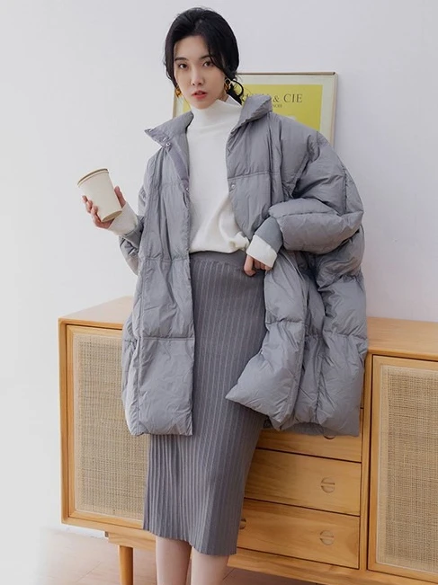 2025 Winter New Women's Down Jacket Loose Commuting Windproof Stand Collar Warm Oversized Down Jacket