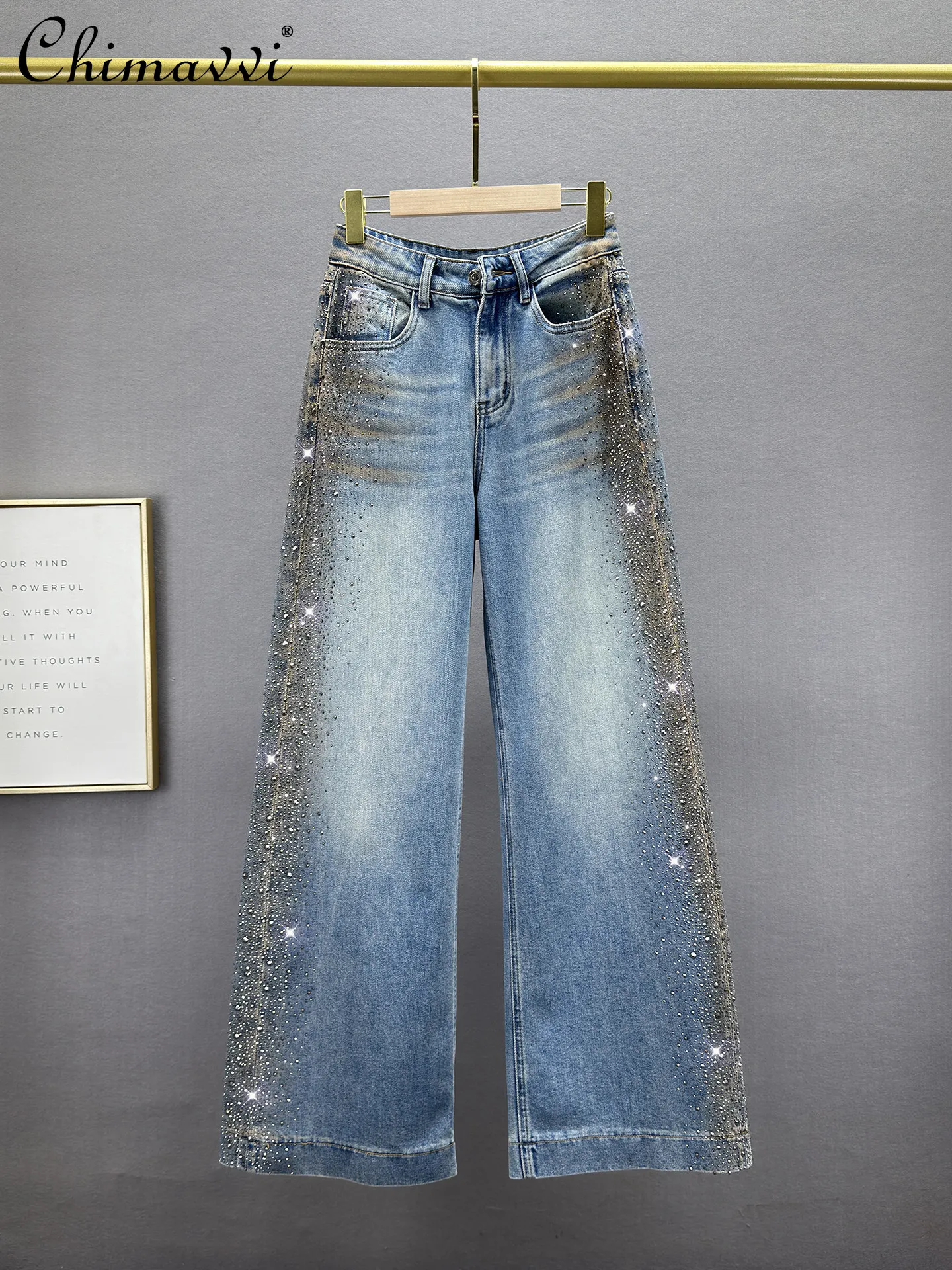 

Heavy Hot Diamond Denim Loose Pants Women's 2026 Spring Autumn New Fashion High Waist Jeans Loose European Old Long Mop Pants