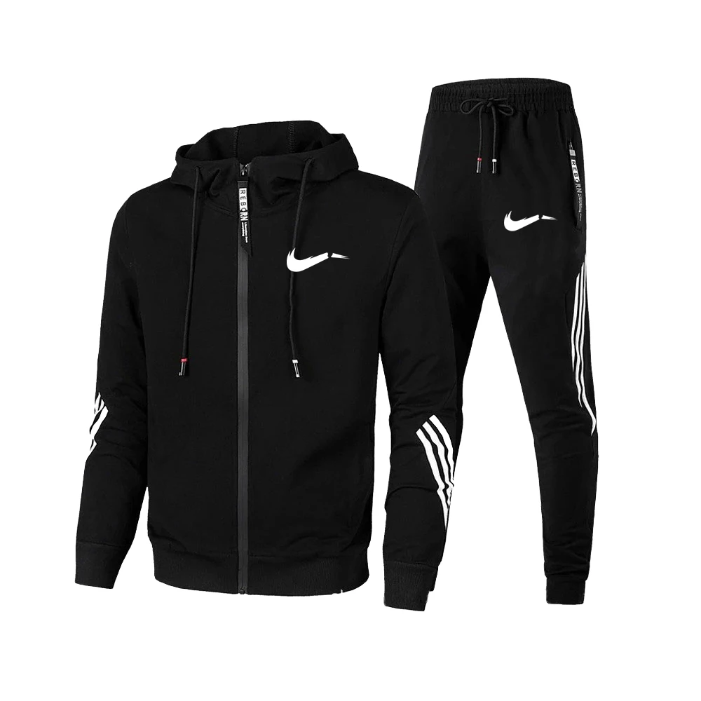 Triple Slant Hoodie Jacket Sport Zipper Tracksuits Sports Jogging Male Fitness Clothing2024 Men\'s Hoodies+Pants Two Piece Sets