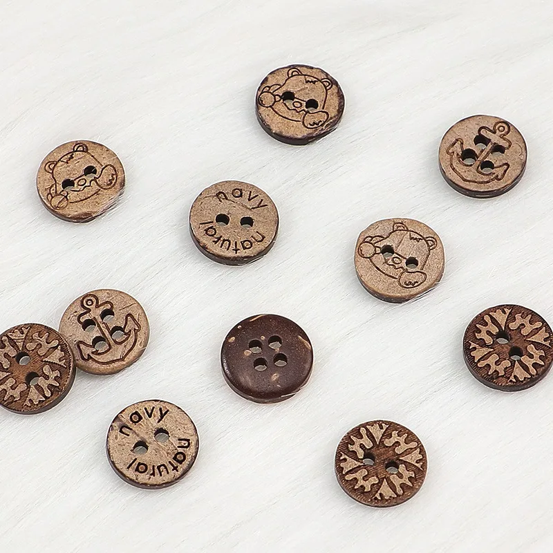 20pcs/Pack Natural Coconut Button Two Eyes Four Eyes Children's Handmade DIY Round Knitted Sweater Decorative Button