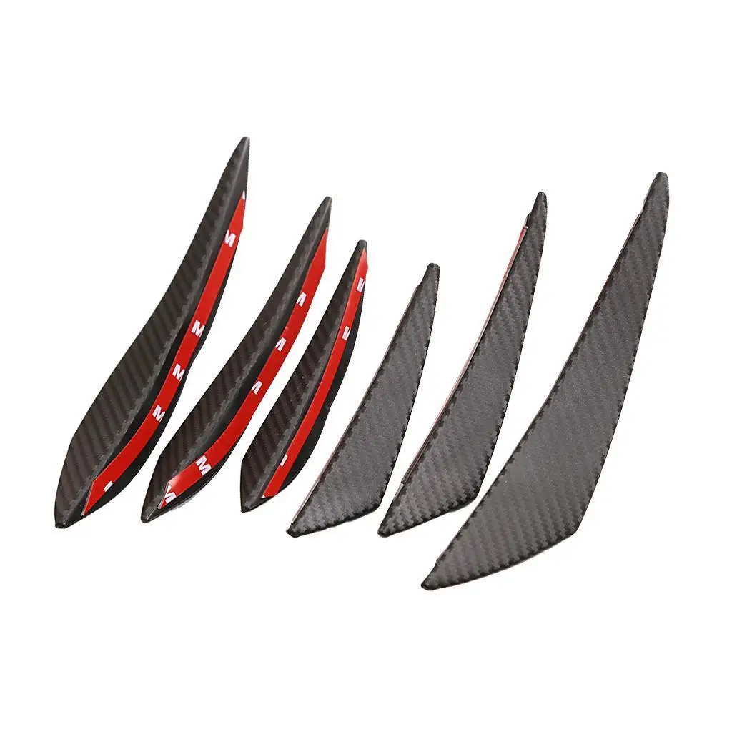 6 Pieces Universal Carbon Fiber Front Bumper Lip Splitter Fins Spoilers Set
