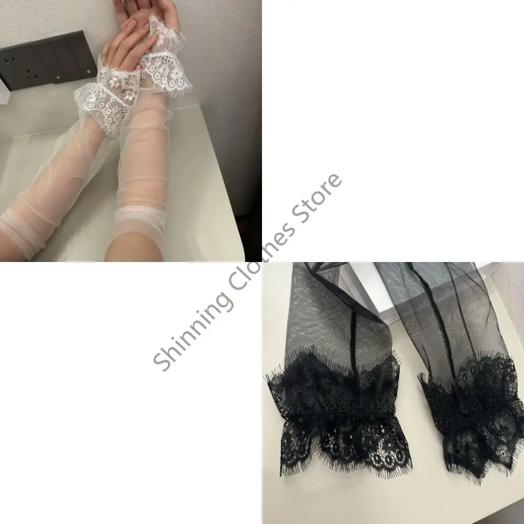 M68A Elegant Long Trim Net Gloves Thin Ventilated for Women Evening Party