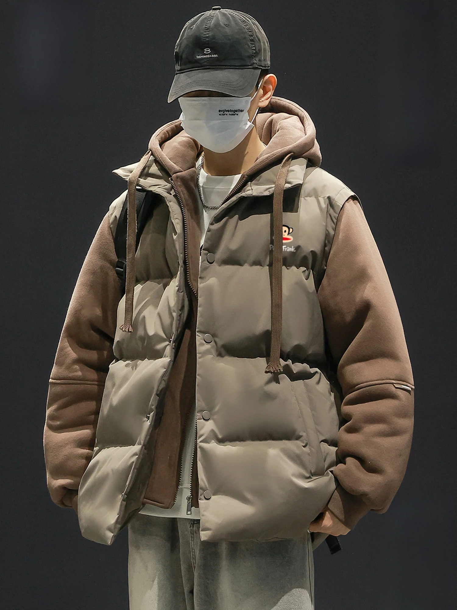 

Мужская зимняя теплая свободная куртка Paul Frank в стиле ретро с капюшоном и принтом обезьяны, утепленная, из хлопка, с цветными вставками, повседневная, из полиэстера