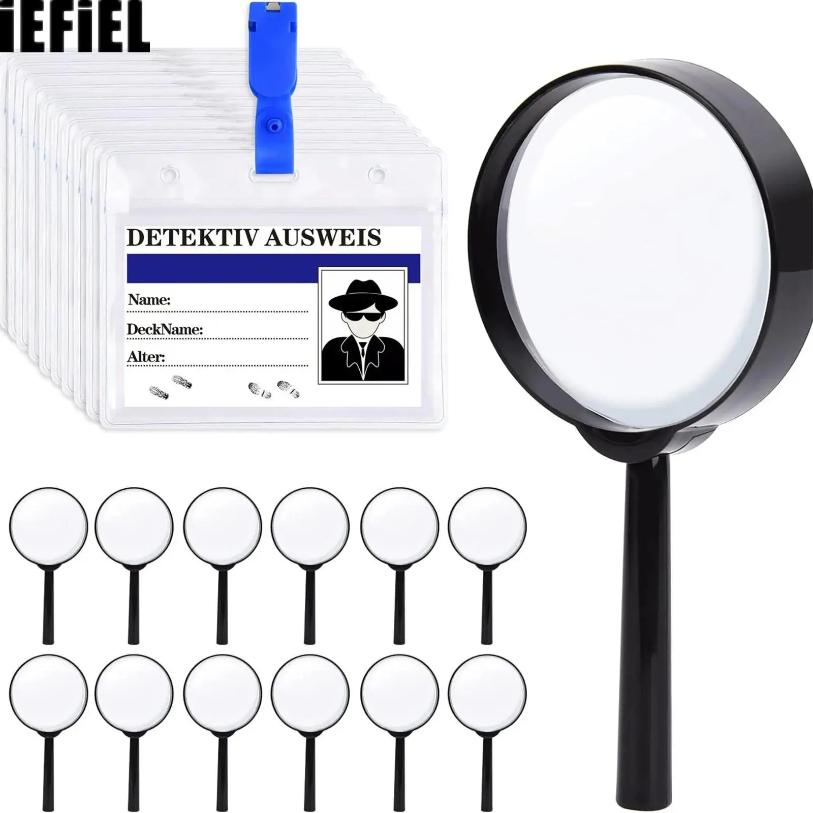 12Pcs Magnifying Glass Badge Cards Detective Explorer Accessory Toy Set for Cosplay Outdoor Adventure Party