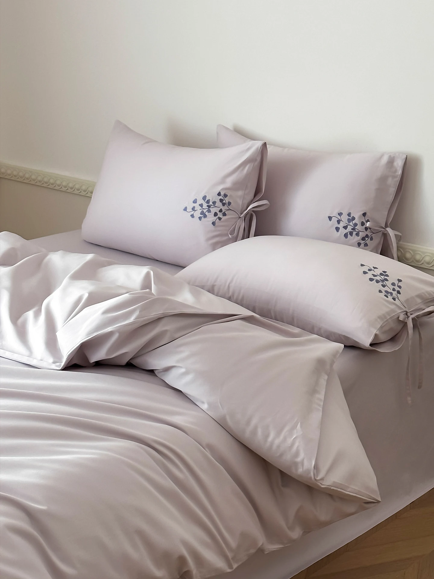 

Комплект постельного белья из чистого хлопка с вышивкой, 00S, длинноворсовый, фиолетовый, класс А, цветной, четырехпредметный комплект, хлопковое постельное белье для девочек