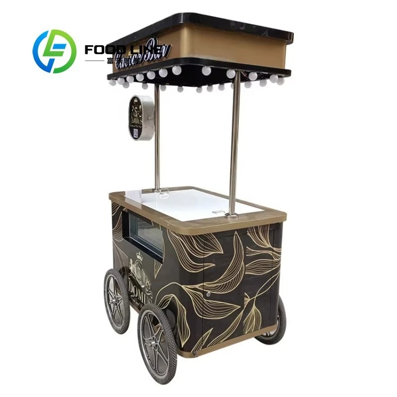 Customizable Mobile Drink Dessert Ice Cream Cart for Sale Italian Ice Push Cart with Sink Frozen Display Cabinet