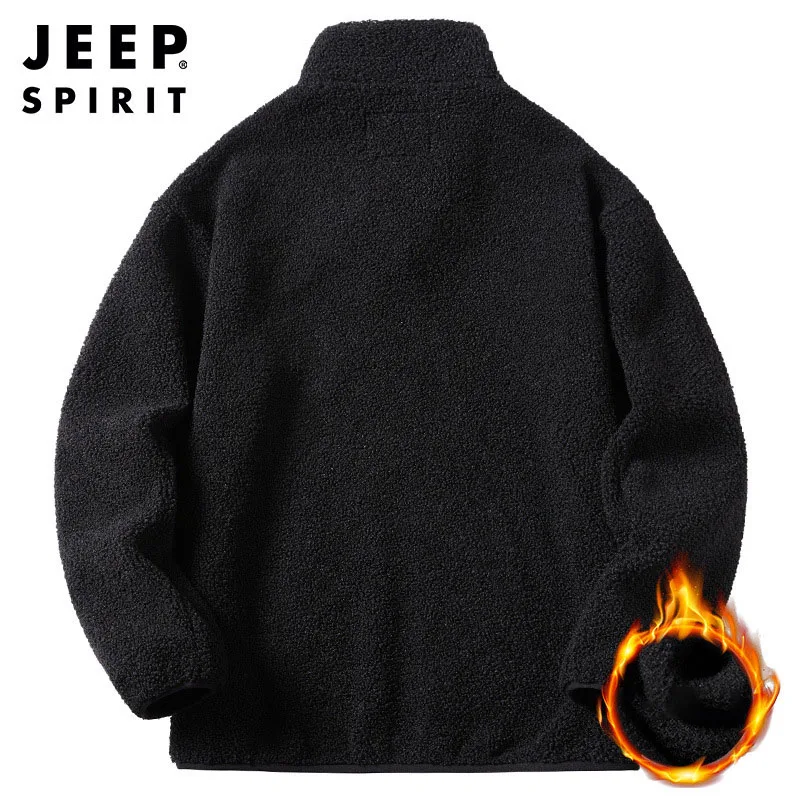 JEEP SPIRIT Autumn Men Brushed Jacket Fashion Simple Stand Collar Jacket Casual Versatile Loose Composite Fleece Warm Overcoat