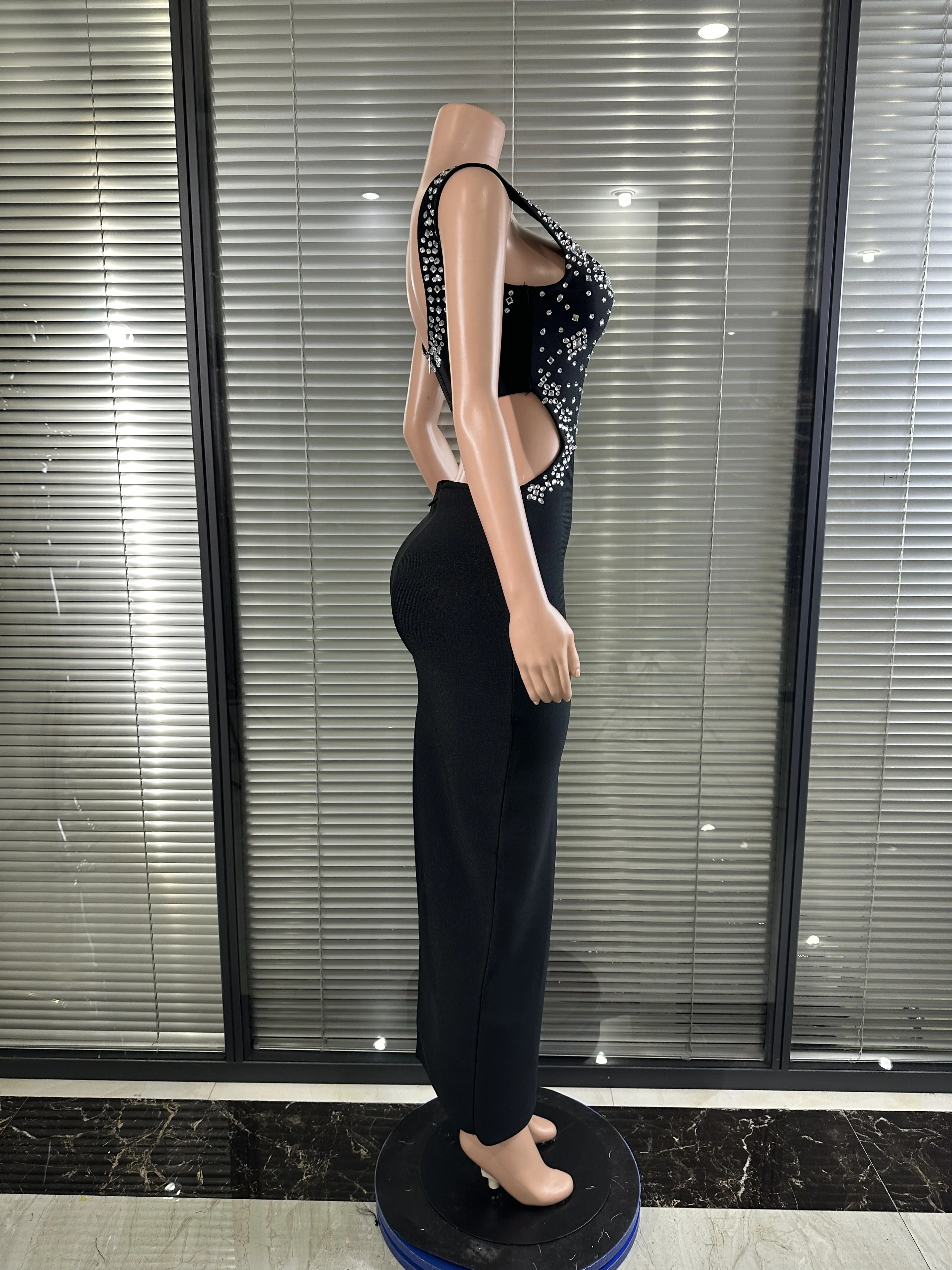 우아한 생일 드레스 럭셔리 다이아몬드 슬리브리스 바디콘 밴디지 롱 드레스 하이 스트리트 축하 이브닝 프롬 클럽 파티 드레스