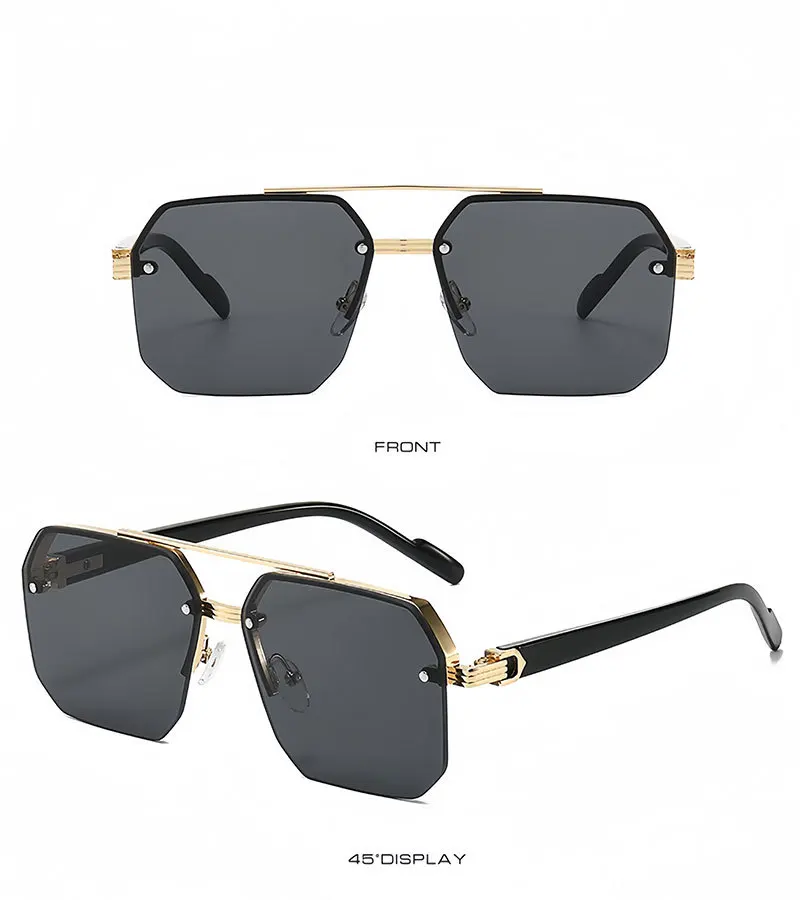 Oversize Retro Doppel Brücken Polygon Quadrat Metall Männer Sonnenbrille Mode Gradient Shades UV400 Trend Frauen Sonnenbrille – Detail 14