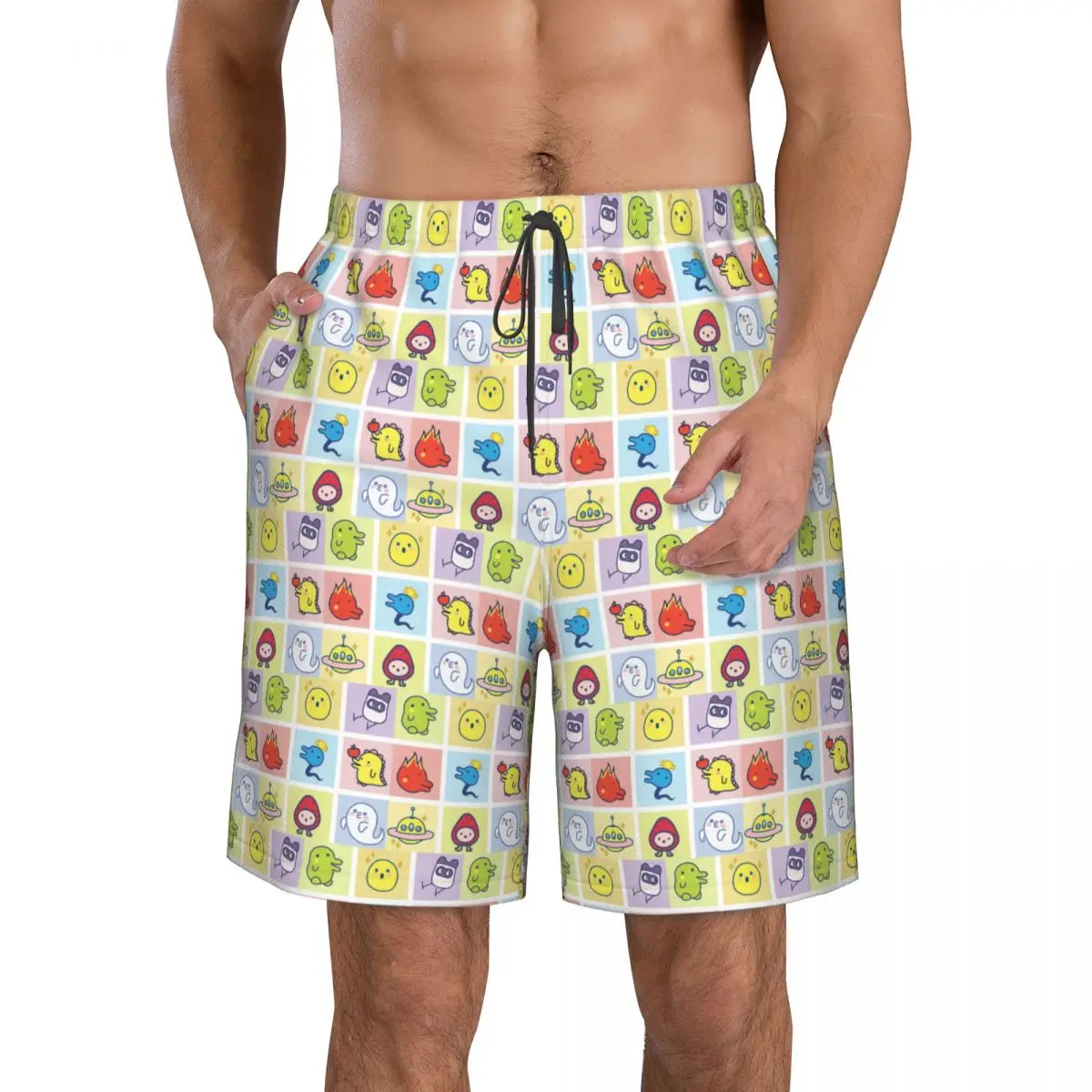 

Tamagotchi Character Collage Trunks Beach Board Shorts Casual Quick Dry Swimming Summer Men Pants