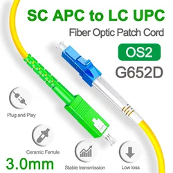 SC APC to LC UPC Fiber Optical Patch Jumper Cable 3.0mm OS2 Cord Singlemode Simplex 1m 3m 5m LSZH G652D SM 1310/1550nm FTTH