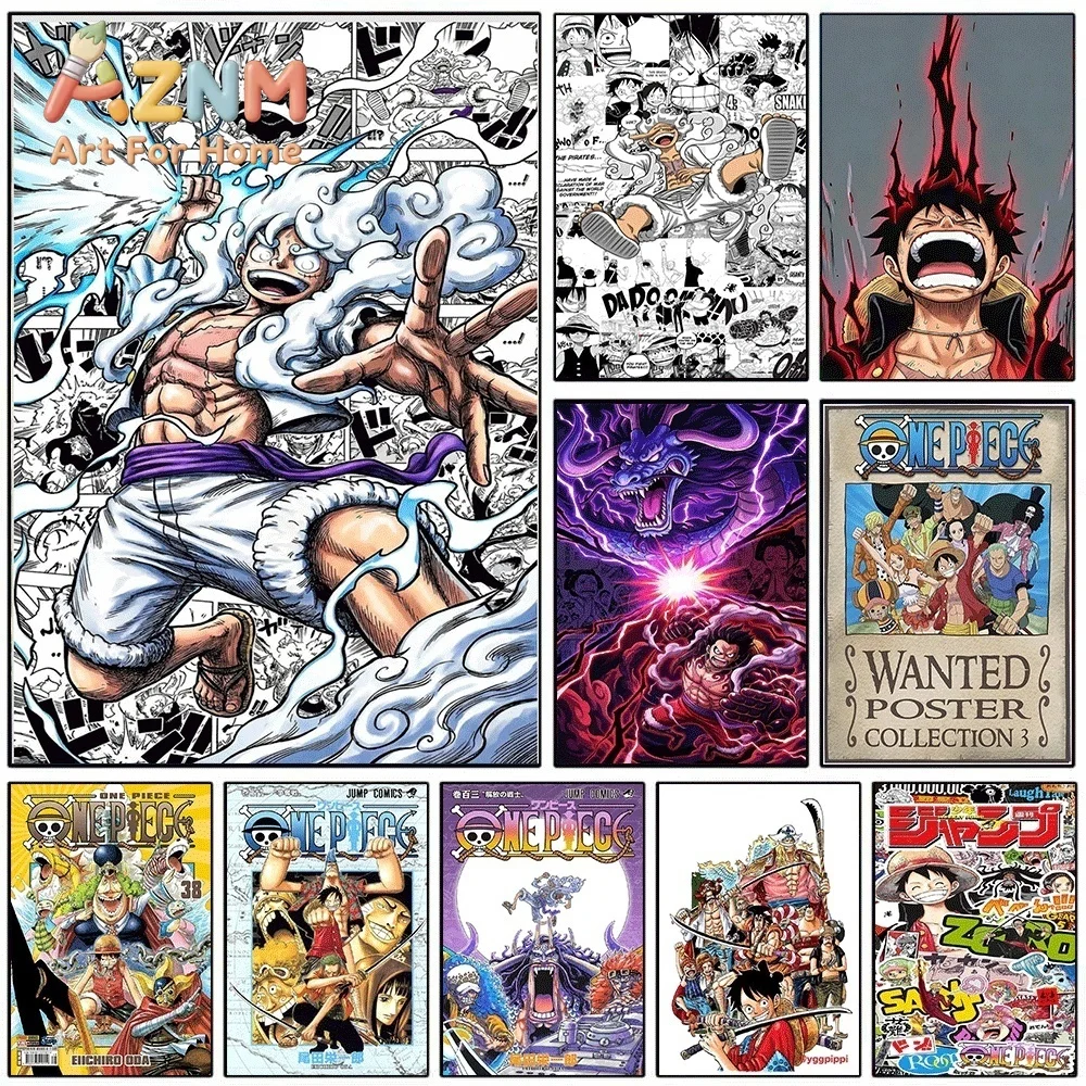 One Piece Luffy Gear 5 Nika Manga Style Frameless Canvas Wall Art Poster Home Bedroom Living Room Decor Art Print Wall Picture