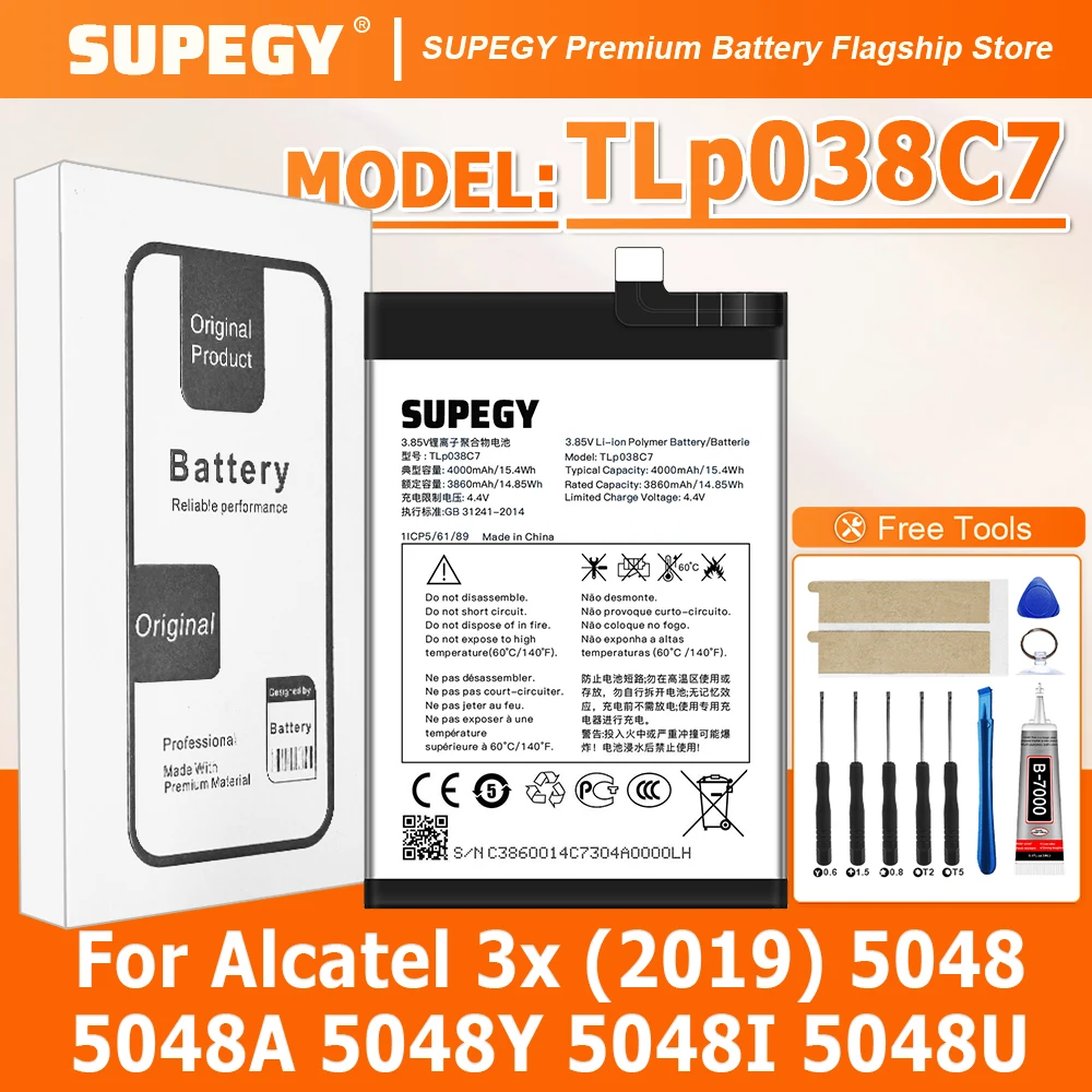 Batería de Alta Capacidad 4000mAh TLp038C7 TLp038C1 para Teléfono Celular Alcatel 3x (2019) 5048 5048A 5048Y 5048I 5048U, Año 2026