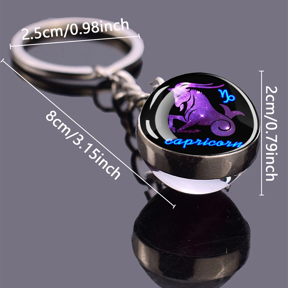 Glow In The Dark 12 Constellation Keychains Luminous Glass Ball Double Side Pendant Key Chains Birthday Gift Zodiac Sign Keyring