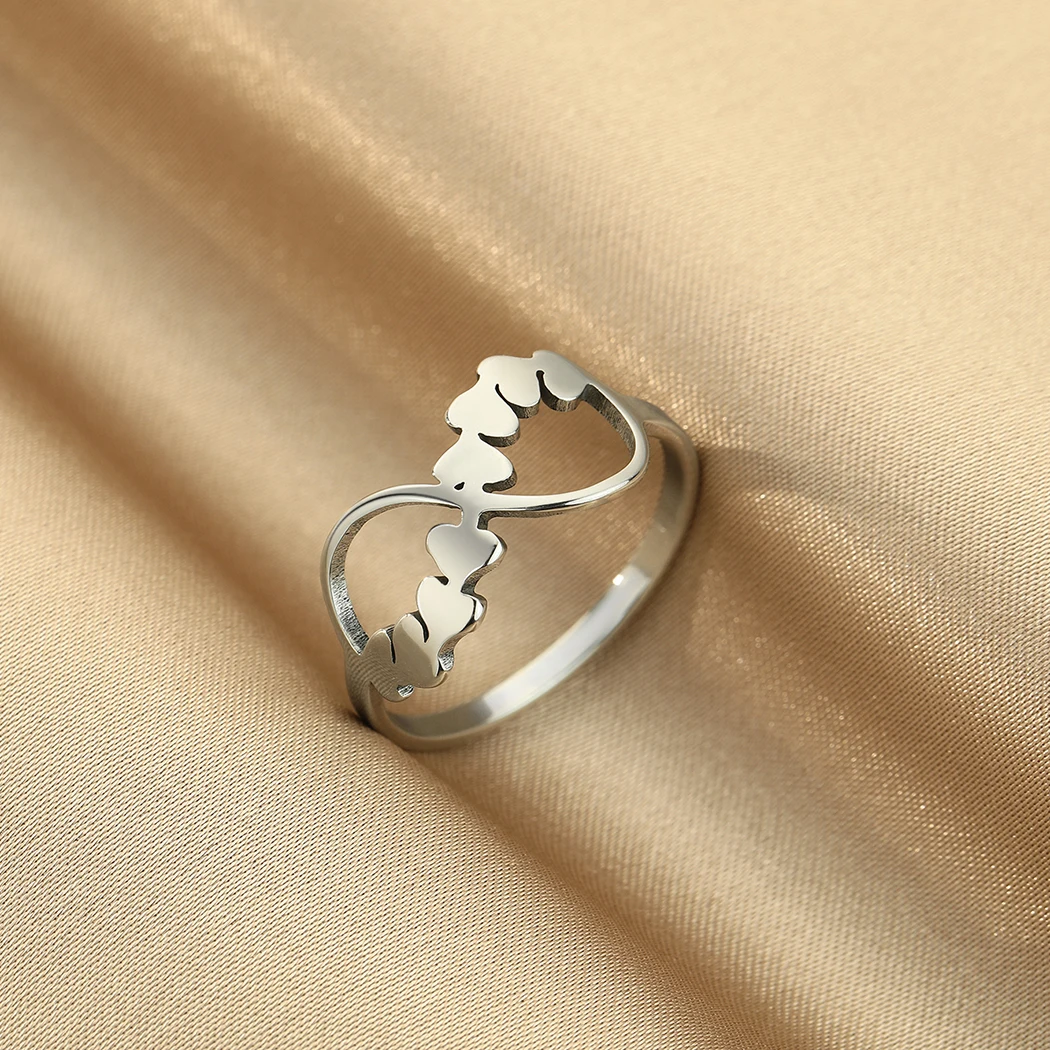 Kinitial Stainless Steel Hearts Infinity Ring Women Lucky Handmade Love Heart Wedding Finger Rings Bague