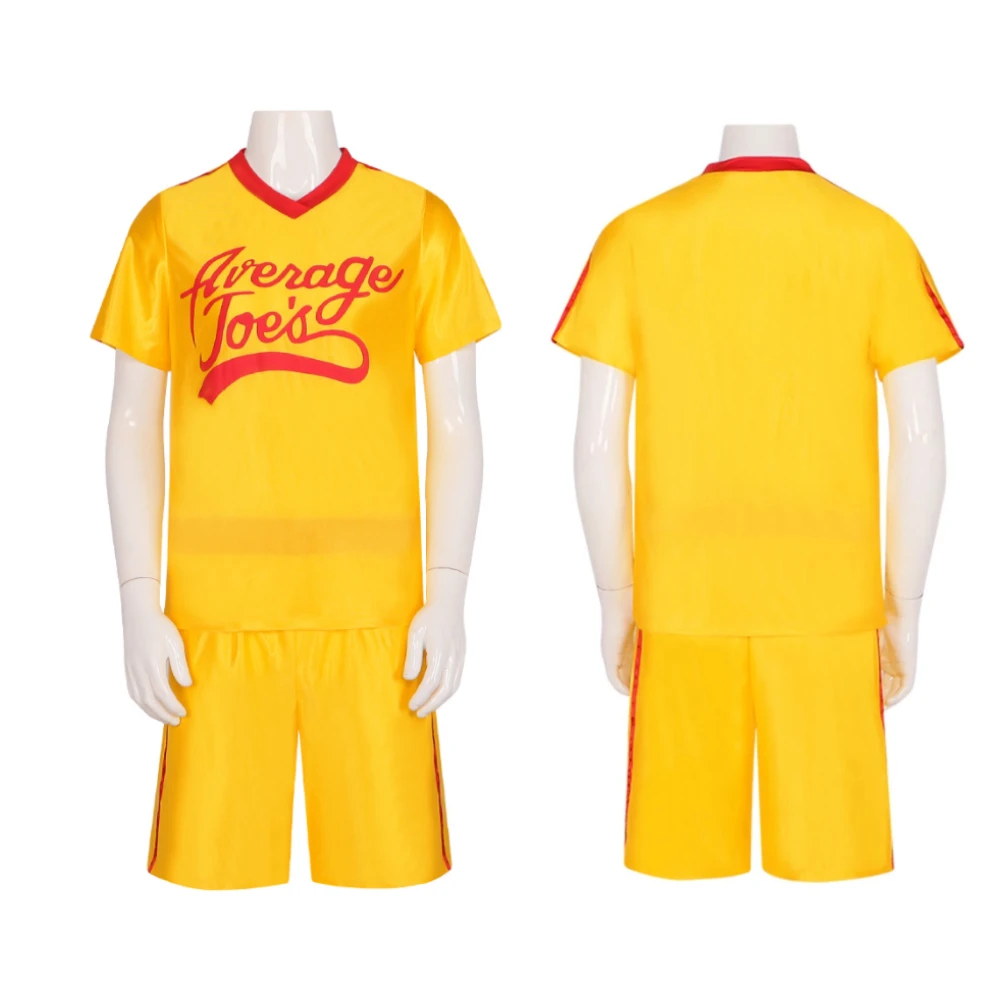 Crazy Dodgeball Average Joe's Cosplay Costume Adult Yellow Jersey Costume Set Underdog Disguise Story Dodgeball Halloween Outfit