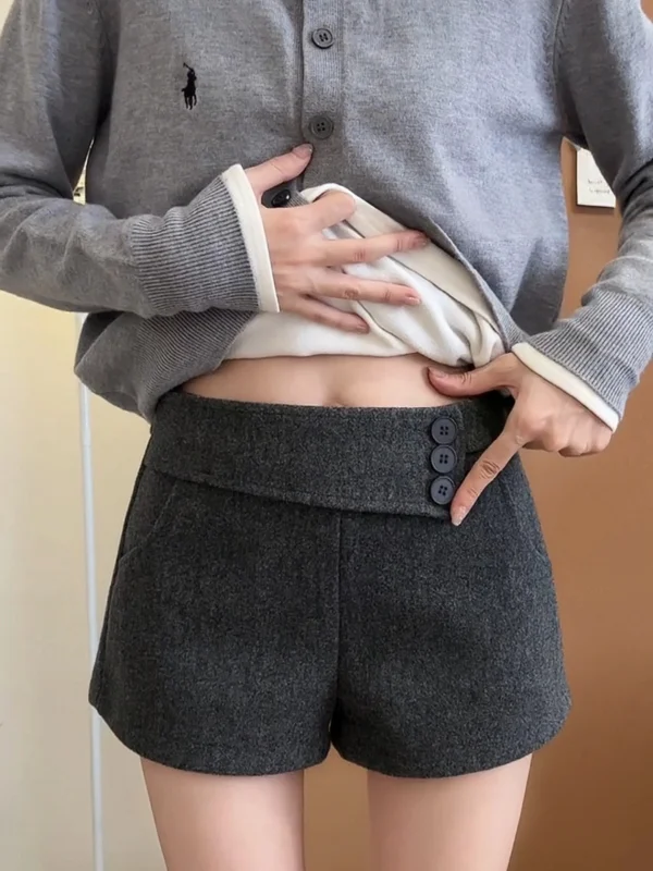 

High Waist plus Size ey Woolen ort Pants Button Decor Straight Leg Bootcut Pants Women's Autumn Winter New Sle Korean V...