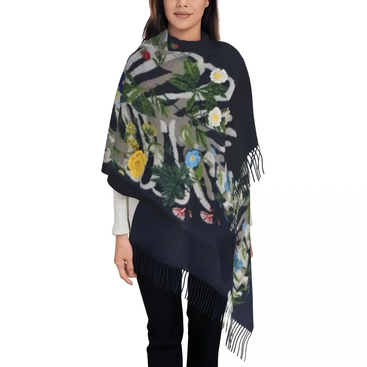 Lady Scarf Keep Warm Floral Skeleton Head Scarves with Long Tassel M-Monsess Luxury Brand Shawls and Wrap Winter Design Bufanda