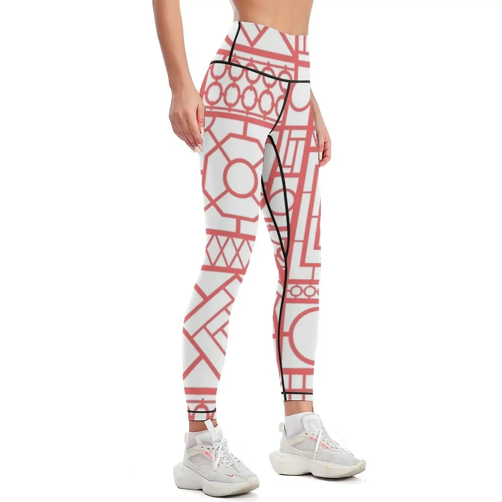 Bamboo Trellis in Coral on White Leggings Fitness woman legging pants raises butt Sports pants for gym womans Womens Leggings