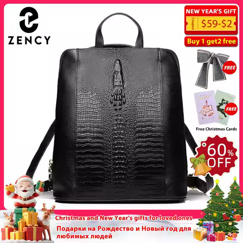 Zency Women's Crocodile Leather Backpack 100% Genuine Natural Travel Work School Bag with Notebook Compartment Laptop Carry-on