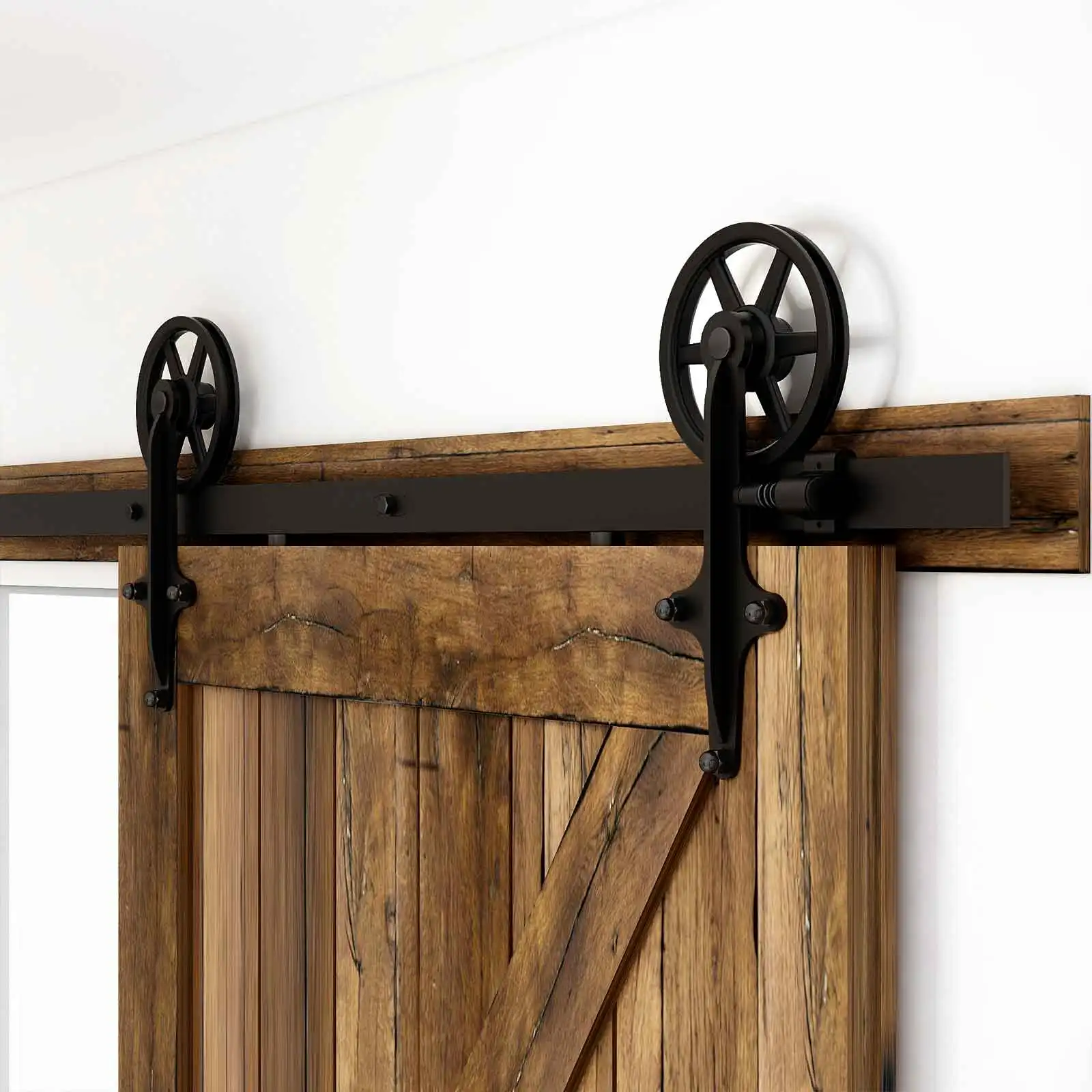 CCJH 2PCS Black Sliding Barn Wood Door Rollers Hanger Kit with Accessories (No Rail/No Doors) ,Can be Customed