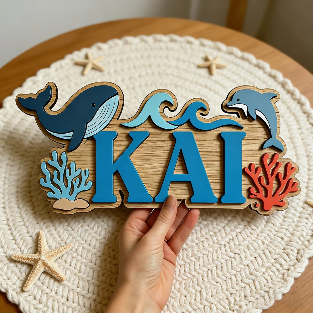 Baby Nursery Under The Sea Theme - Ocean Whale Dolphin Themed Custom Name