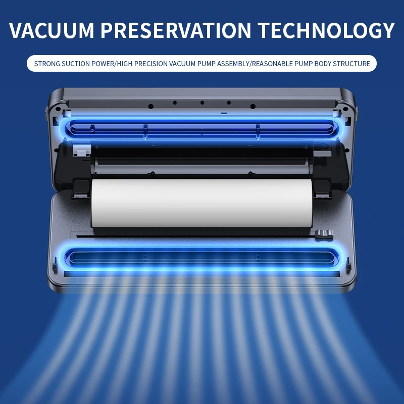 Máquina de vacío eléctrica de escritorio, 30CM, sellado, cortador incorporado, rollo de bolsa, cocina, paquete de carne y verduras, sellado, conservación de alimentos