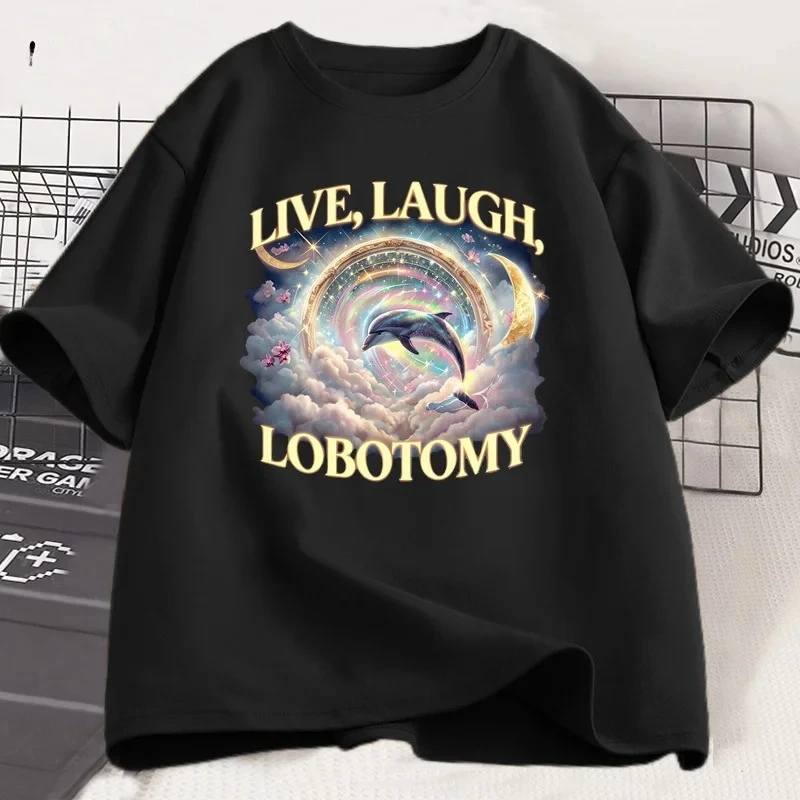 لايف اضحك لوبوتومي تي شيرت الرجال النساء مضحك دولفين WomenT-shirt سخيفة قصيرة الأكمام غريب خمر الجرافيك تي شيرت الصيف Y2K #1