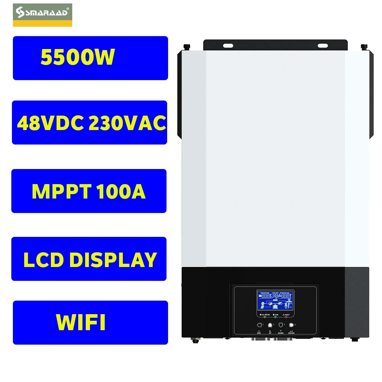 

5.5KW Selectable Voltage Range 90V-280VAC Solar Inverter 50Hz 60Hz Pure Sine Wave For Solar Panel With MPPT24V 48V Input