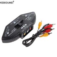 3-Way Audio Video AV RCA Black Switch Selector Box Splitter Switch W/ RCA Cable For TV X-box DVD Player Devices Switch