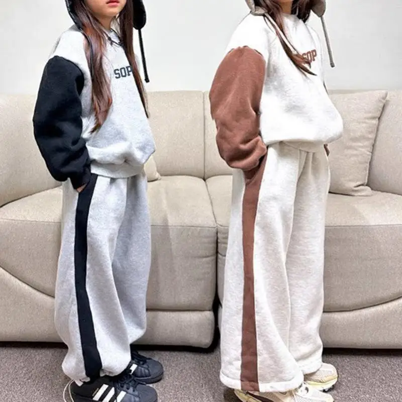 

2025 Winter New Children Warm Clothes Set Boys Girls Letter Sportwear 2pcs Suit Baby Warm Tracksuit Kids Casual Sweatshirt