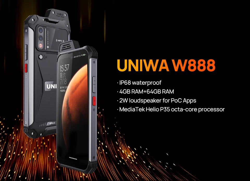 UNIWA W888 MT6765 Helio P35 Octa Core 4GB+64GB ATEX Explosion IP68 Smartphone Andriod11 6.3“ HD Screen 5000mAh NFC Mobile Phone