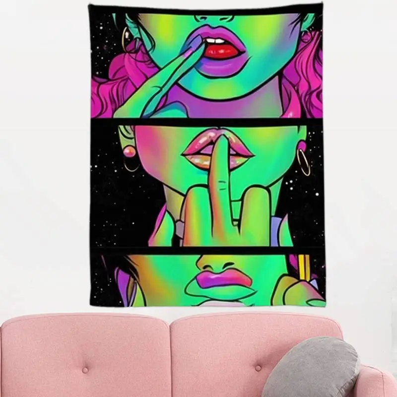 Sexy Red Lips With Finger Tapestry Wall Hanging Modern Simple Painting Style Characte Living Room Home Decor