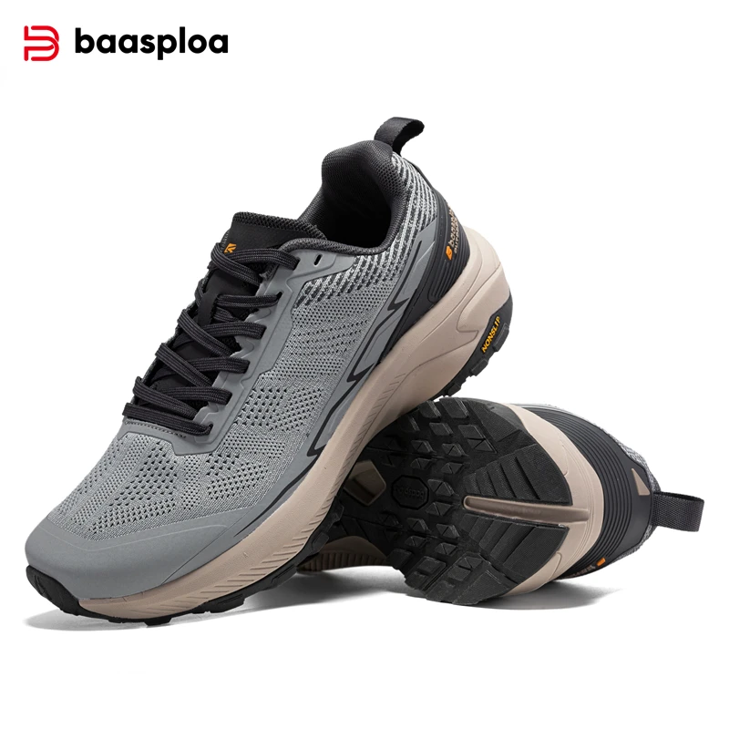 2024 Baasploa Men Hiking Shoes New Mesh Breathable Outdoor Shoes Men Lightweight Comfort Casual Sneakers Non-Slip Wear Resistant