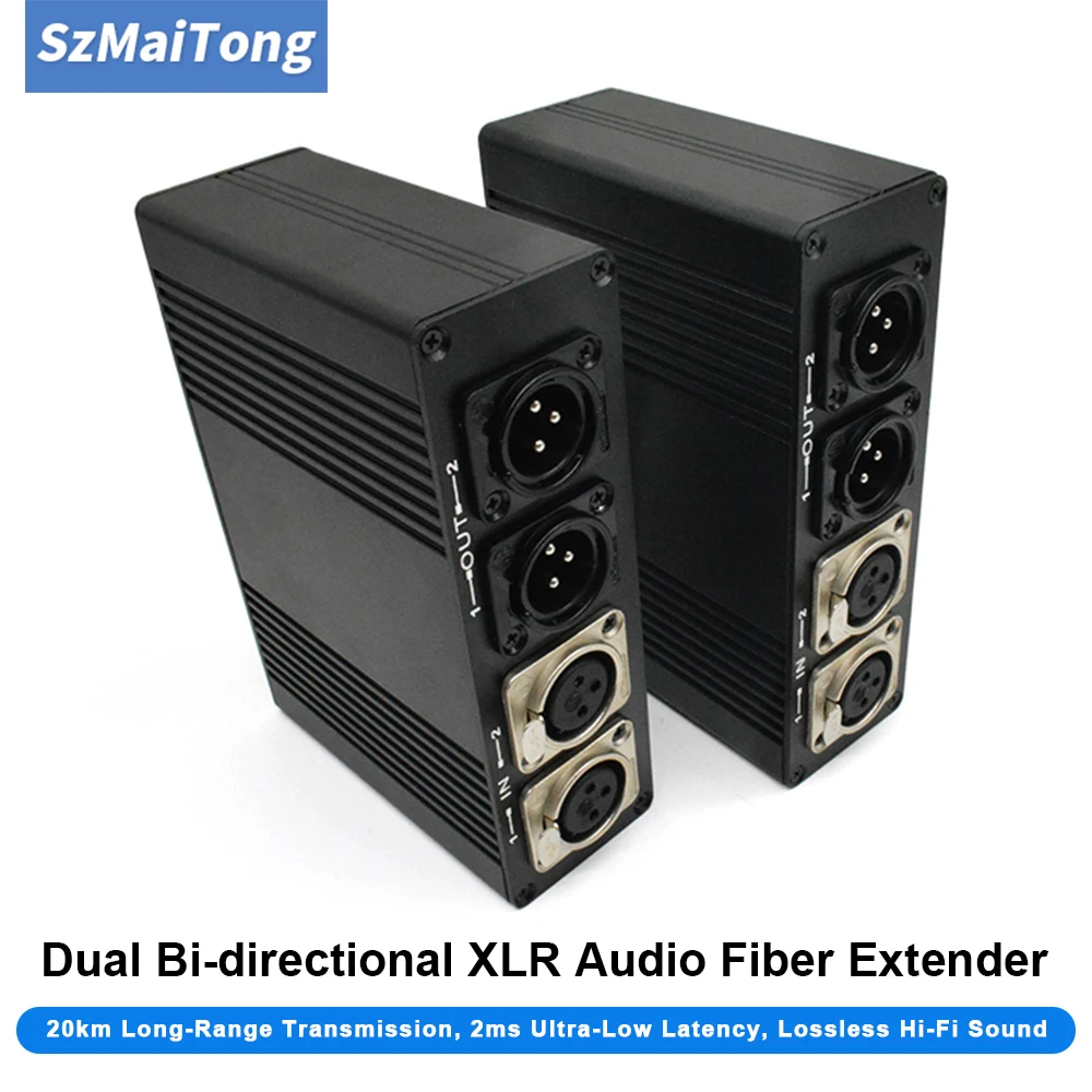 2 Channels Bi-directional Balanced XLR Audio Fiber Extender over FC Fiber Optic Cable 20Km XLR to Fiber Transmitter Receiver kit
